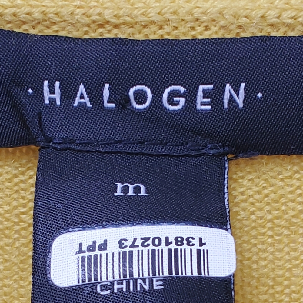 Halogen Mustard Yellow 100% Merino Wool V-Neck Cardigan Lightweight Size M - Picture 5 of 7